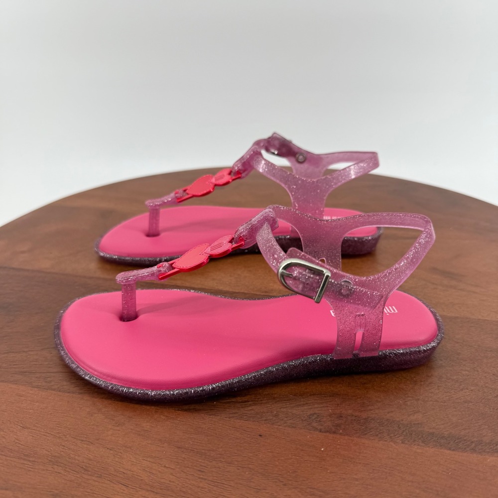Mini Melissa Solar Scented Glitter Pink Heart T-Strap Jelly Sandals Kids USA 12 - Picture 3 of 10
